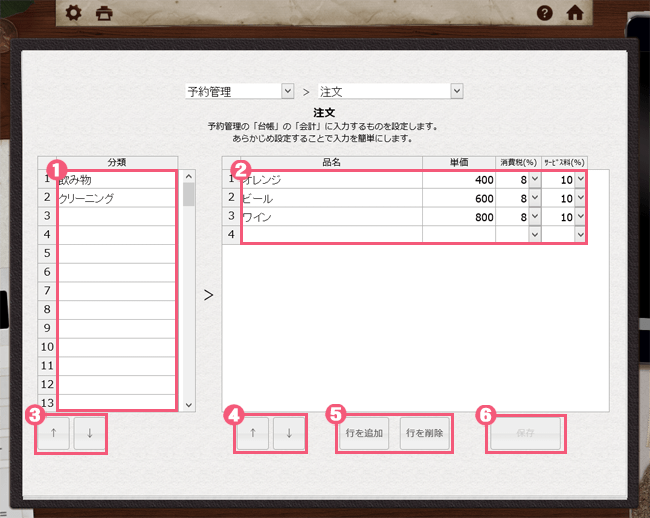 宿泊管理システムの注文について